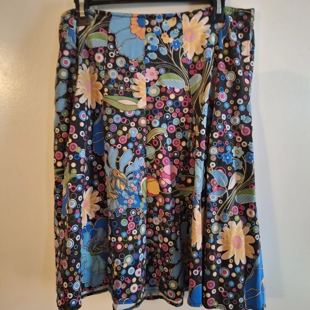 Lauren Max Black Flared Skirt With Colorful Flowers